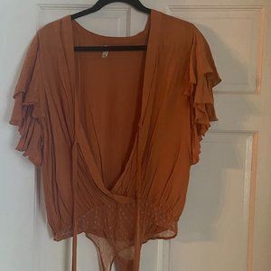 Free People Call Me Later Boho Blouse (Rust) Size L
